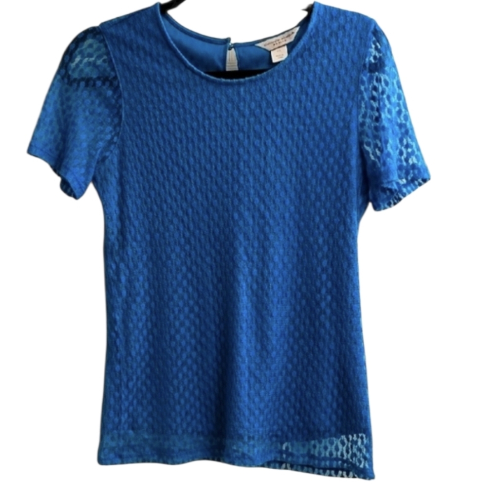 Christopher and Banks Blue Lace Short Sleeve Top, size PS